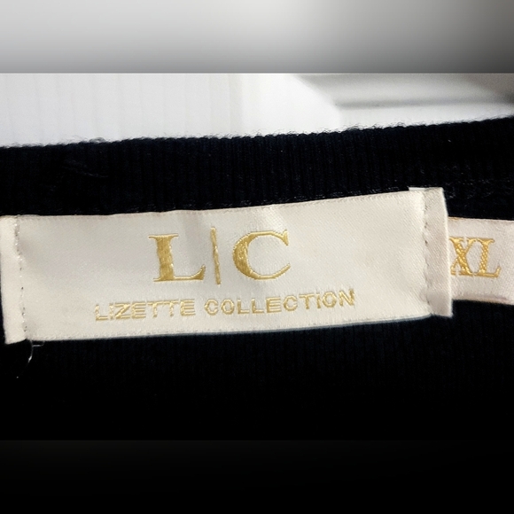 Lizette Collection Black Fitted Tank Top with Embellished Stripes - Picture 2 of 6